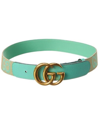 Gucci Floral-embroidered Gg-logo Leather Belt in Green