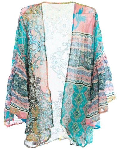 Saachi Ruffle Sleeve Kimono - Blue