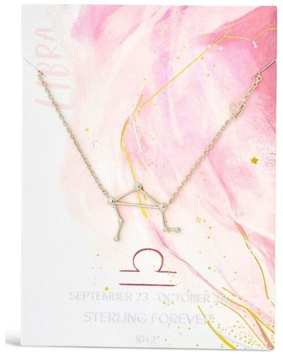 Sterling Forever Rhodium Plated Libra Pendant Necklace - Pink