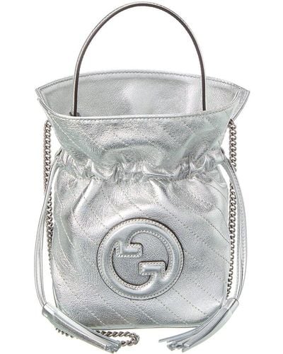 Gucci Blondie Mini Leather Bucket Bag - Gray