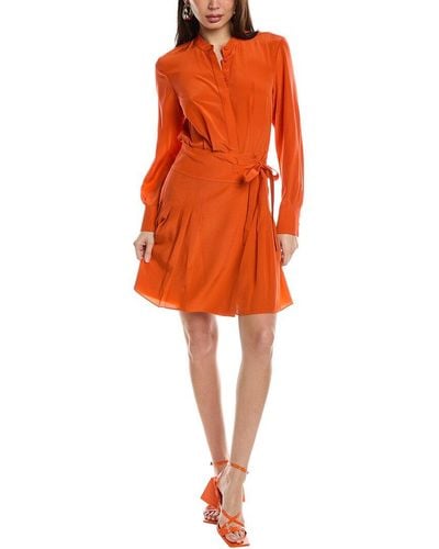 Jason Wu Pleated Silk Shirtdress - Orange