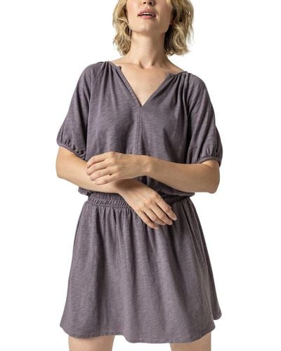 Lilla P Elastic Waist Split Neck Mini Dress - Gray