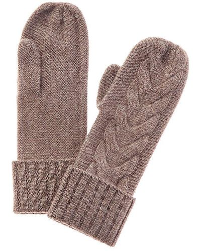 Hannah Rose Chunky Cable Cashmere Mittens - Brown