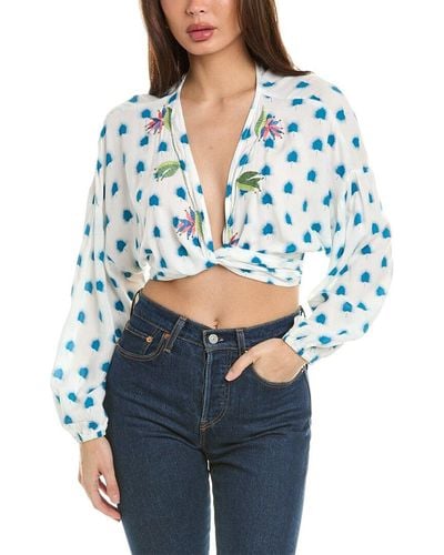 Skemo Embroidered Wrap Top - Blue