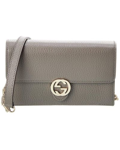 Gucci Interlocking G Leather Wallet On Chain - Gray
