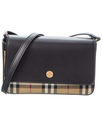 Burberry Vintage Check E-canvas & Leather Crossbody - Black