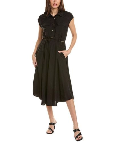 Ellen Tracy Drawcord Waist Midi Dress - Black