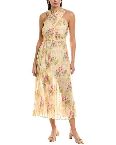 Ted Baker Cross Front Pleated Midi Dress - Natural
