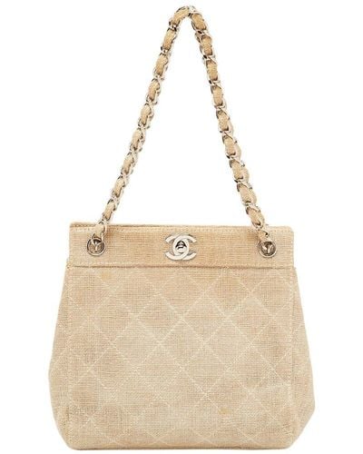Chanel Metallic Quilted Canvas Mini Classic Chain Tote (Authentic Pre-Owned) - Natural