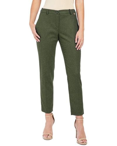 Twin Set Melange Flannel Wool-blend Ankle Pant - Green