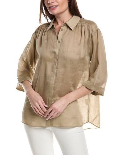 Lafayette 148 New York Cuffed Sleeve Drop Shoulder Blouse - Natural