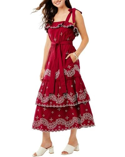 Roberta Roller Rabbit Peonia Embroide Eleanor Dress - Red