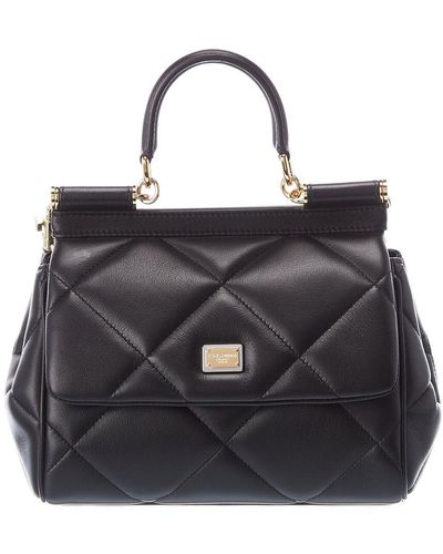 Dolce & Gabbana Quilted Sicily Small Leather Satchel - Black