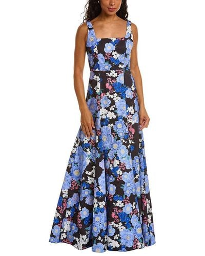 Zac Posen Floral-print Square-neck Woven Maxi Dress - Blue