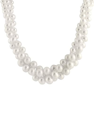Splendid Rhodium Plated 6-9mm Pearl Necklace - Metallic