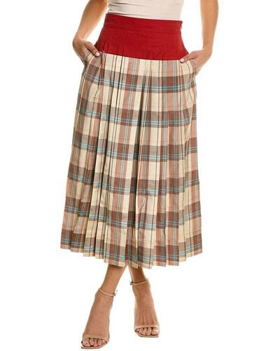 Tory Burch Plaid Silk-blend Skirt - Multicolour
