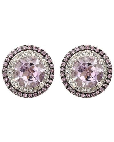 Suzy Levian 0.02 Ct. Tw. Diamond & Gemstone Double Halo Studs - Multicolour