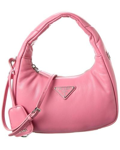 Prada Logo Padded Mini Leather Hobo Bag - Pink