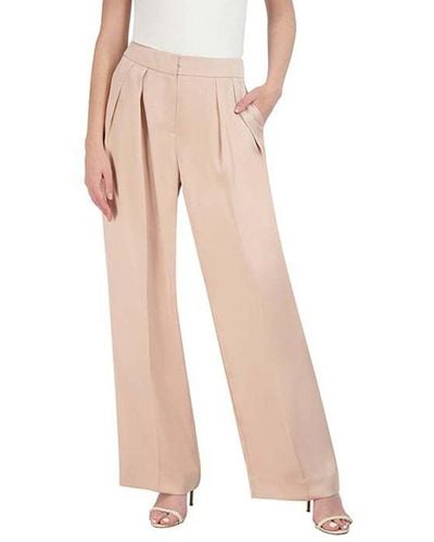 BCBGMAXAZRIA High Waisted Wide Leg Pant Pleated Double Weave Satin Functional Pocket Trouser - Natural
