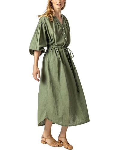 Lilla P Split Neck Belted Maxi Dress - Green