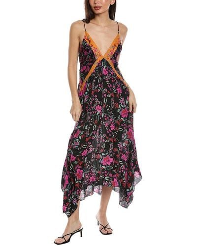 Free People There She Goes Printed Maxi Slip Dress - Purple