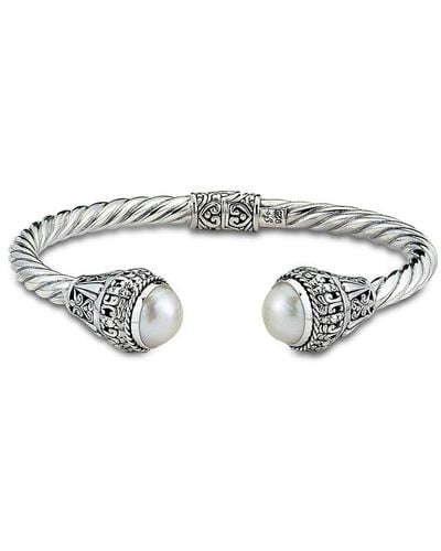 Samuel B. Silver 11mm Pearl Twisted Cable Bangle Bracelet - White