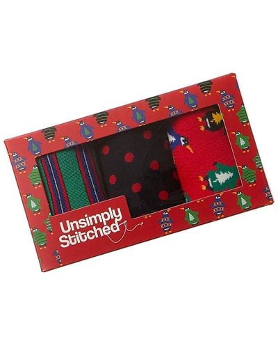 Unsimply Stitched 3pk Socks Gift Box - Red