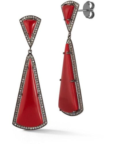 Banji Jewelry Silver 2.00 Ct. Tw. Diamond Drop Earrings - Red