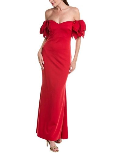 Badgley Mischka Petal Off-The-Shoulder Gown - Red