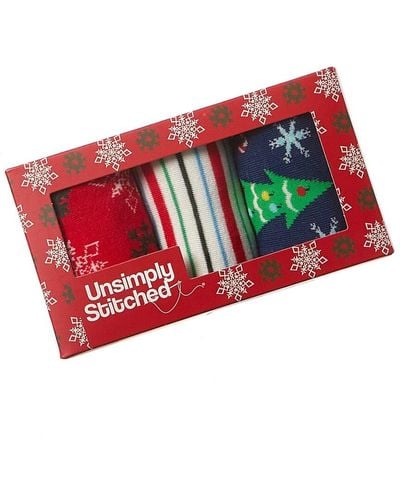Unsimply Stitched 3pk Socks Gift Box - Red