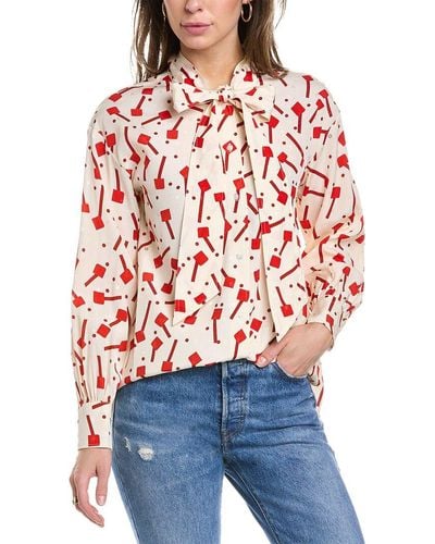 Tory Burch Jacquard Bow Blouse - Red
