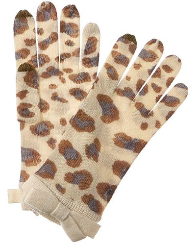 Forte Fashion Leopard Bow Cashmere Gloves - Natural