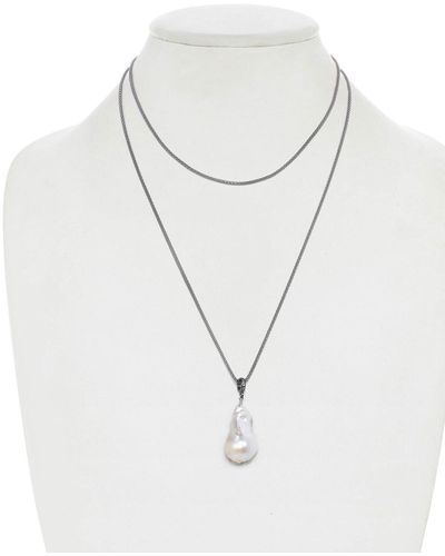Margo Morrison New York Silver 0.10 Ct. Tw. Diamond & 13-15mm Pearl 36in Necklace - White