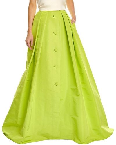Carolina Herrera Button Front Ball Silk Midi Skirt - Green