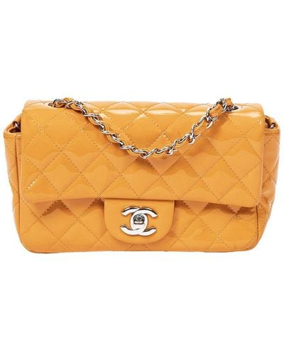 Chanel Patent Leather Mini Rectangle Single Flap Bag (Authentic Pre- Owned) - Orange