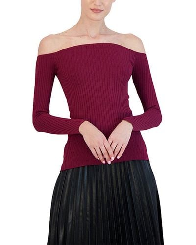 BCBGMAXAZRIA Ribbed Off-Shoulder Pullover Sweater - Purple