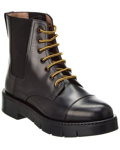 Ferragamo Tolk Leather Combat Boot - Black