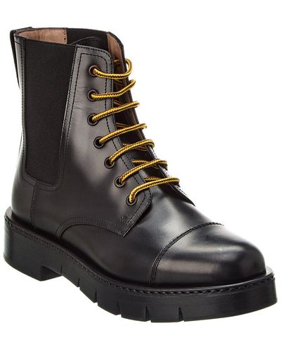 Ferragamo Tolk Leather Combat Boot - Black