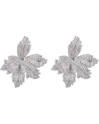 Eye Candy LA Silver Leaf Cz Crystal Stud Earrings - White