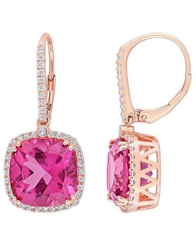 Rina Limor Rose Gold Vermeil Silver 16.85 Ct. Tw. Pink Topaz & White Sapphire Halo Drop Earrings
