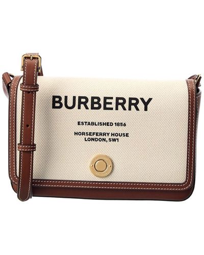 Burberry Horseferry Print Canvas & Leather Shoulder Bag - Natural