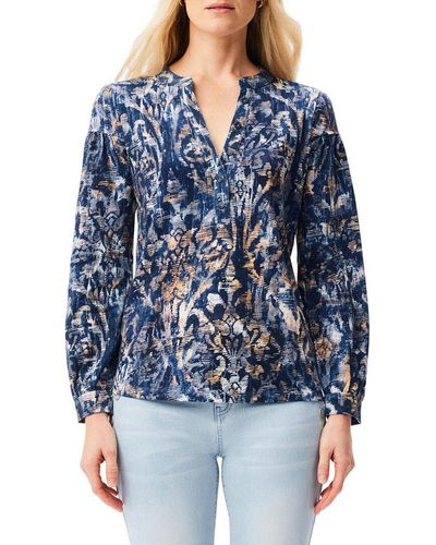 NIC+ZOE Nic+zoe Watercolor Damask Henley - Blue