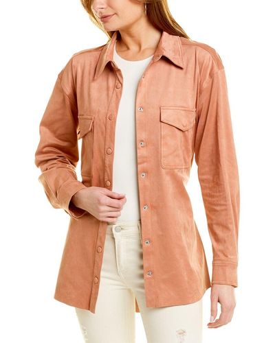 GOOD AMERICAN Faux Suede Belted Shacket - Pink
