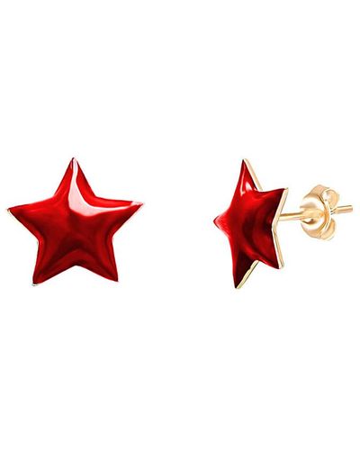 Gabi Rielle Gold Over Silver Enamel Earrings - Red