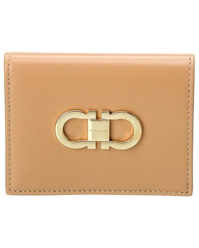 Ferragamo Gancini Leather Compact Wallet - Natural
