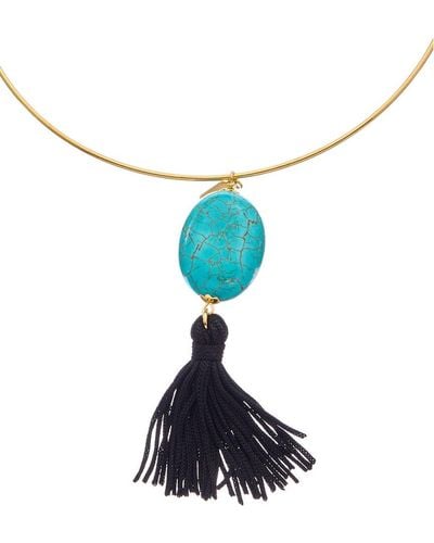 Kenneth Jay Lane Plated Turquoise Wire Necklace - Blue