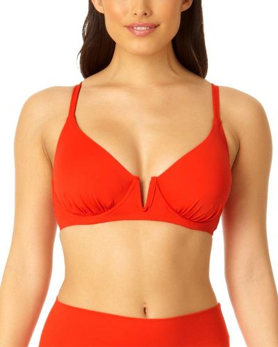 Anne Cole V Wire Elongated Underwire Top - Red