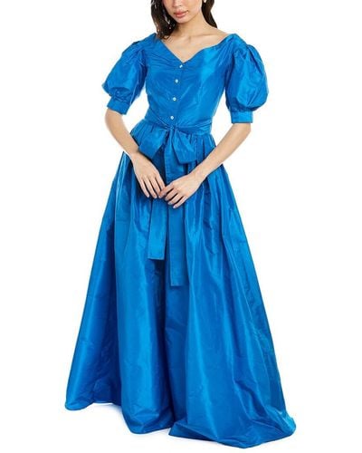 Carolina Herrera Off-the-shoulder Silk Gown - Blue