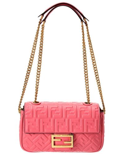 Fendi Baguette Midi Ff Leather Shoulder Bag - Pink