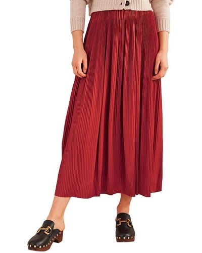 Boden Pleated Satin Midi Skirt - Red